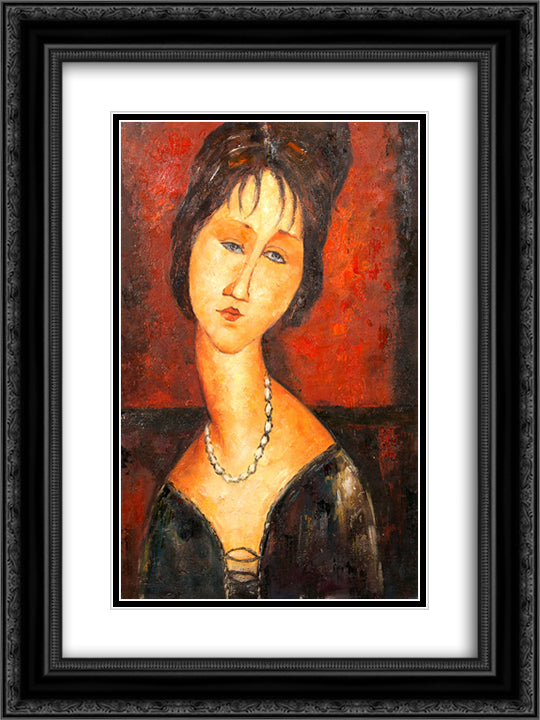 Stone Head 18x24 Black Ornate Wood Framed Art Print Poster with Double Matting by Modigliani, Amedeo