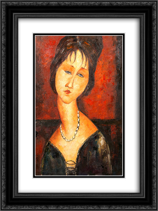 Stone Head 18x24 Black Ornate Wood Framed Art Print Poster with Double Matting by Modigliani, Amedeo