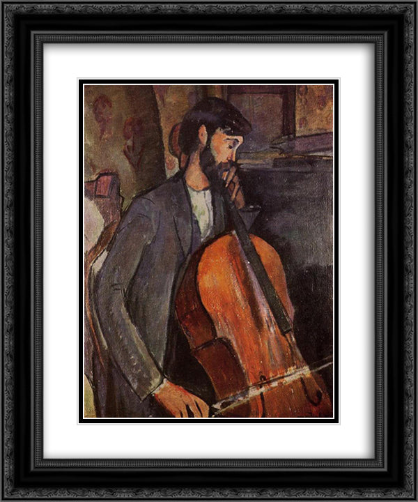 Study for The Cellist 20x24 Black Ornate Wood Framed Art Print Poster with Double Matting by Modigliani, Amedeo