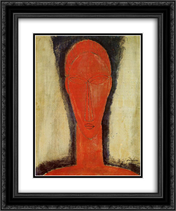 Study of a Head 20x24 Black Ornate Wood Framed Art Print Poster with Double Matting by Modigliani, Amedeo