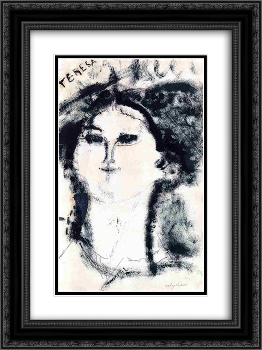 Teresa 18x24 Black Ornate Wood Framed Art Print Poster with Double Matting by Modigliani, Amedeo