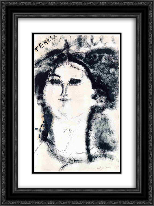 Teresa 18x24 Black Ornate Wood Framed Art Print Poster with Double Matting by Modigliani, Amedeo