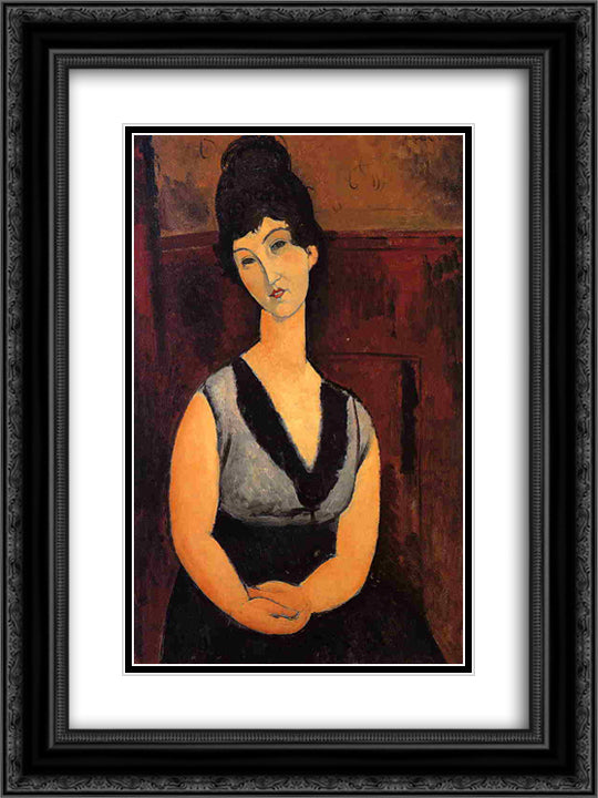 The Beautiful Confectioner 18x24 Black Ornate Wood Framed Art Print Poster with Double Matting by Modigliani, Amedeo