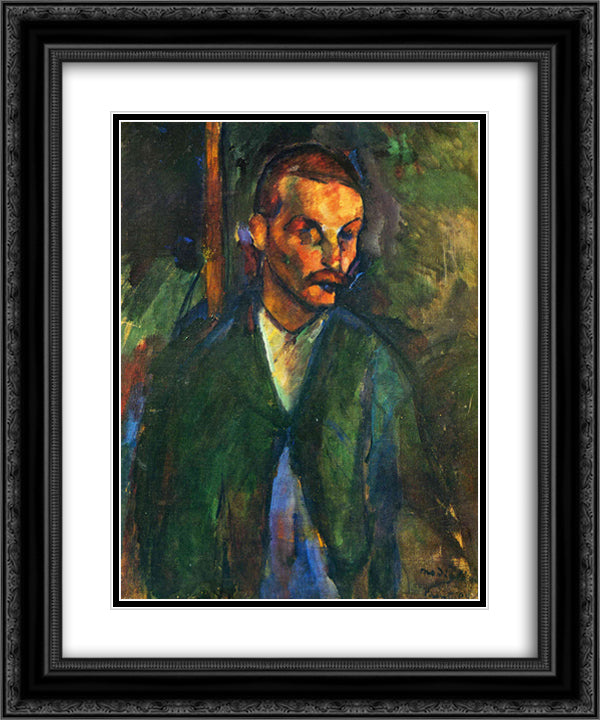 The beggar of Livorne 20x24 Black Ornate Wood Framed Art Print Poster with Double Matting by Modigliani, Amedeo