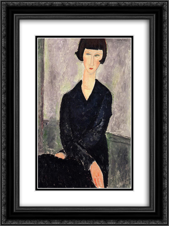 The Black Dress 18x24 Black Ornate Wood Framed Art Print Poster with Double Matting by Modigliani, Amedeo