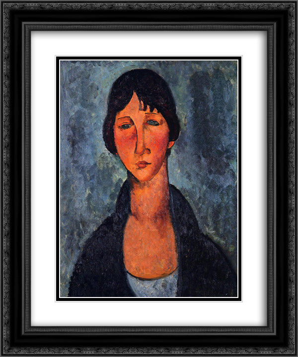 The Blue Blouse 20x24 Black Ornate Wood Framed Art Print Poster with Double Matting by Modigliani, Amedeo