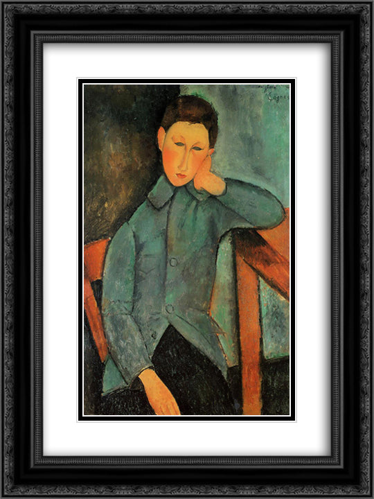 The Boy 18x24 Black Ornate Wood Framed Art Print Poster with Double Matting by Modigliani, Amedeo
