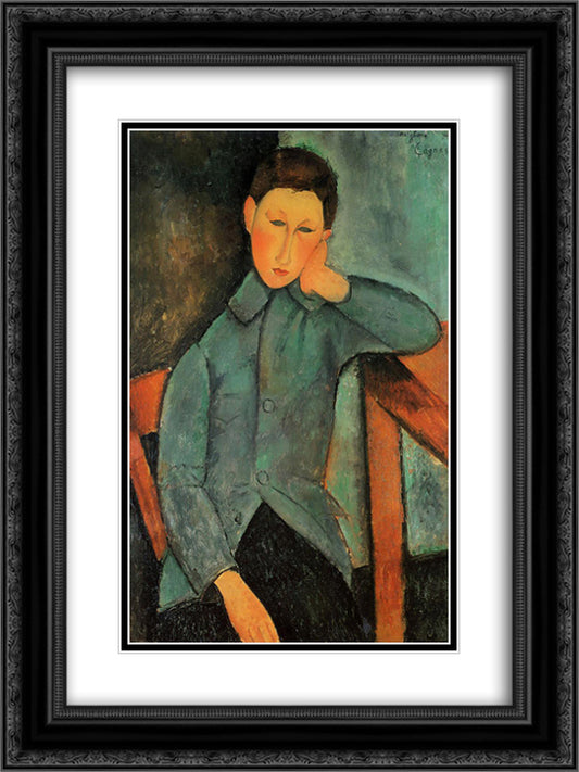 The Boy 18x24 Black Ornate Wood Framed Art Print Poster with Double Matting by Modigliani, Amedeo
