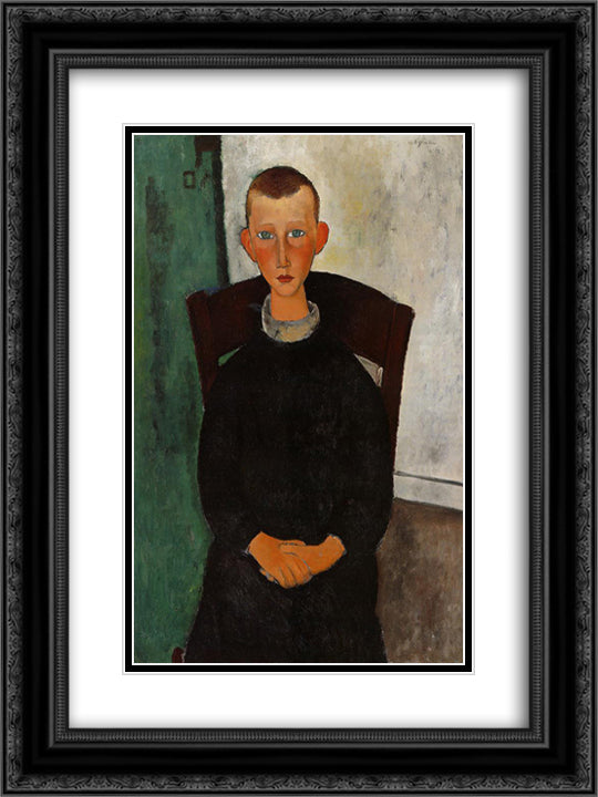 The Caretaker's Son 18x24 Black Ornate Wood Framed Art Print Poster with Double Matting by Modigliani, Amedeo