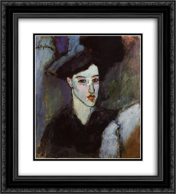 The Jewish Woman 20x22 Black Ornate Wood Framed Art Print Poster with Double Matting by Modigliani, Amedeo