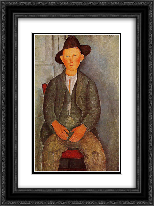 The Little Peasant 18x24 Black Ornate Wood Framed Art Print Poster with Double Matting by Modigliani, Amedeo
