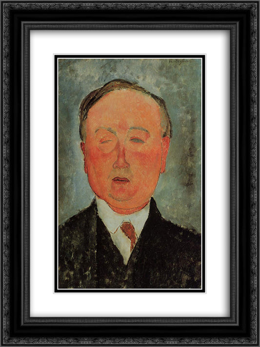 The Man with the Monocle 18x24 Black Ornate Wood Framed Art Print Poster with Double Matting by Modigliani, Amedeo