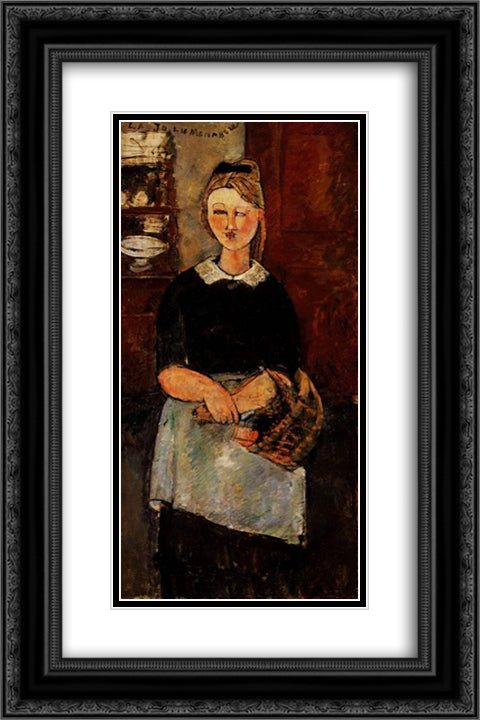 The Pretty Housewife 16x24 Black Ornate Wood Framed Art Print Poster with Double Matting by Modigliani, Amedeo