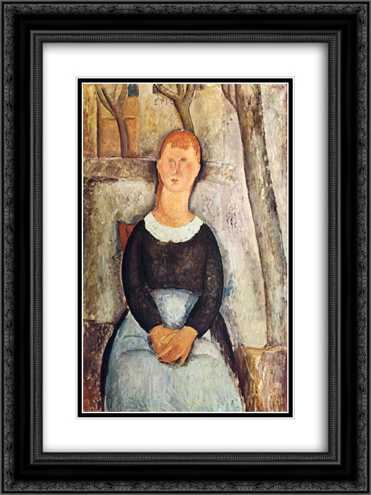 The Pretty Vegetable Vendor 18x24 Black Ornate Wood Framed Art Print Poster with Double Matting by Modigliani, Amedeo