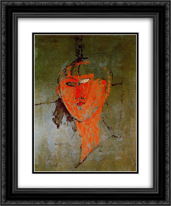 The Red Head 20x24 Black Ornate Wood Framed Art Print Poster with Double Matting by Modigliani, Amedeo
