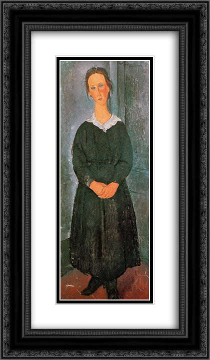 The Servant Girl 14x24 Black Ornate Wood Framed Art Print Poster with Double Matting by Modigliani, Amedeo