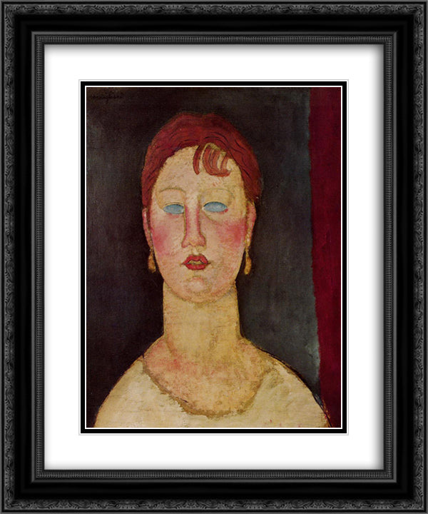 The Singer from Nice 20x24 Black Ornate Wood Framed Art Print Poster with Double Matting by Modigliani, Amedeo