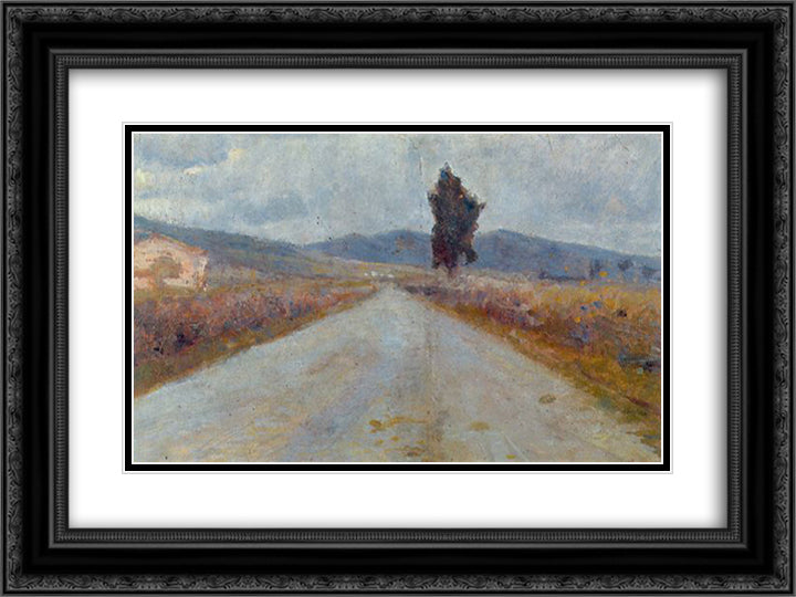 The Tuscan Road 24x18 Black Ornate Wood Framed Art Print Poster with Double Matting by Modigliani, Amedeo