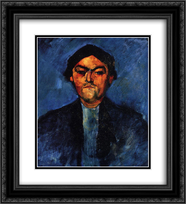 The Typographer (Pedro) 20x22 Black Ornate Wood Framed Art Print Poster with Double Matting by Modigliani, Amedeo