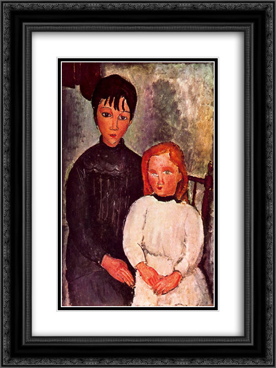 Two girls 18x24 Black Ornate Wood Framed Art Print Poster with Double Matting by Modigliani, Amedeo