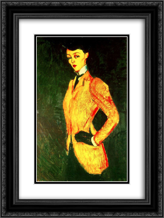 Woman in yellow jacket (Amazon) 18x24 Black Ornate Wood Framed Art Print Poster with Double Matting by Modigliani, Amedeo