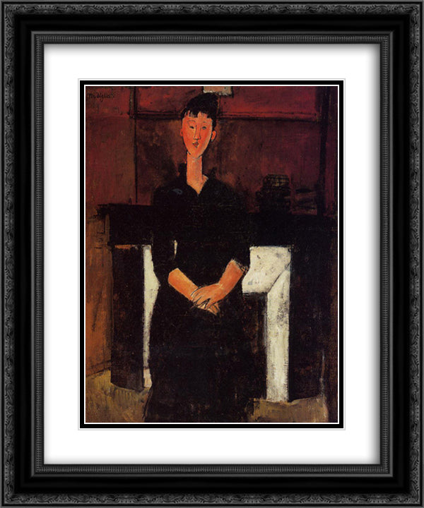 Woman Seated by a Fireplace 20x24 Black Ornate Wood Framed Art Print Poster with Double Matting by Modigliani, Amedeo