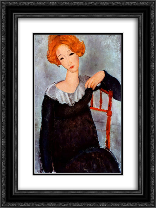 Women with Red Hair 18x24 Black Ornate Wood Framed Art Print Poster with Double Matting by Modigliani, Amedeo