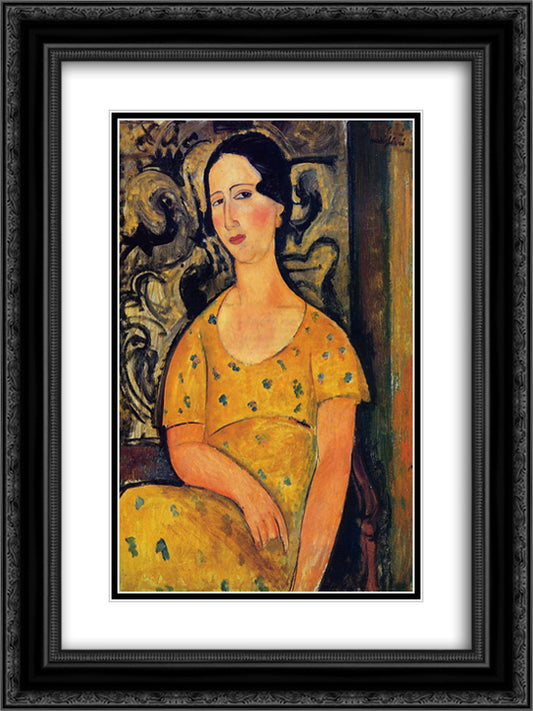 Young Woman in a Yellow Dress (Madame Modot) 18x24 Black Ornate Wood Framed Art Print Poster with Double Matting by Modigliani, Amedeo