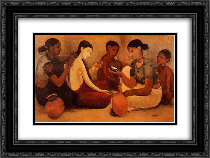 Bride's Toilet 24x18 Black Ornate Wood Framed Art Print Poster with Double Matting by Sher Gil, Amrita