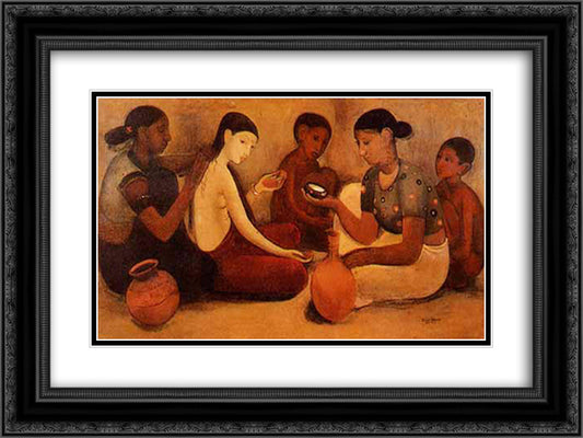 Bride's Toilet 24x18 Black Ornate Wood Framed Art Print Poster with Double Matting by Sher Gil, Amrita