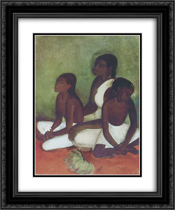 Fruit Vendors 20x24 Black Ornate Wood Framed Art Print Poster with Double Matting by Sher Gil, Amrita