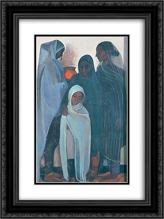 Hill Women 18x24 Black Ornate Wood Framed Art Print Poster with Double Matting by Sher Gil, Amrita