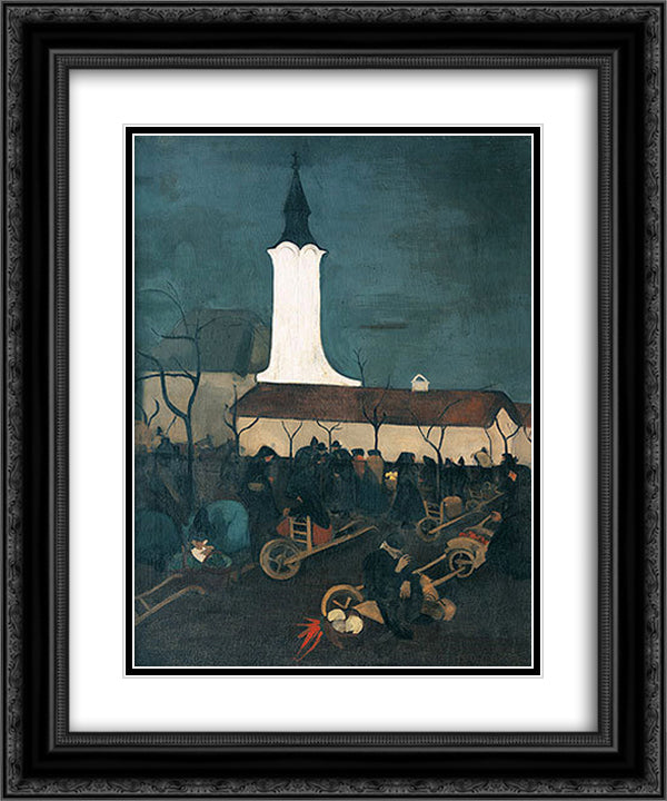 Hungarian Market Scene 20x24 Black Ornate Wood Framed Art Print Poster with Double Matting by Sher Gil, Amrita
