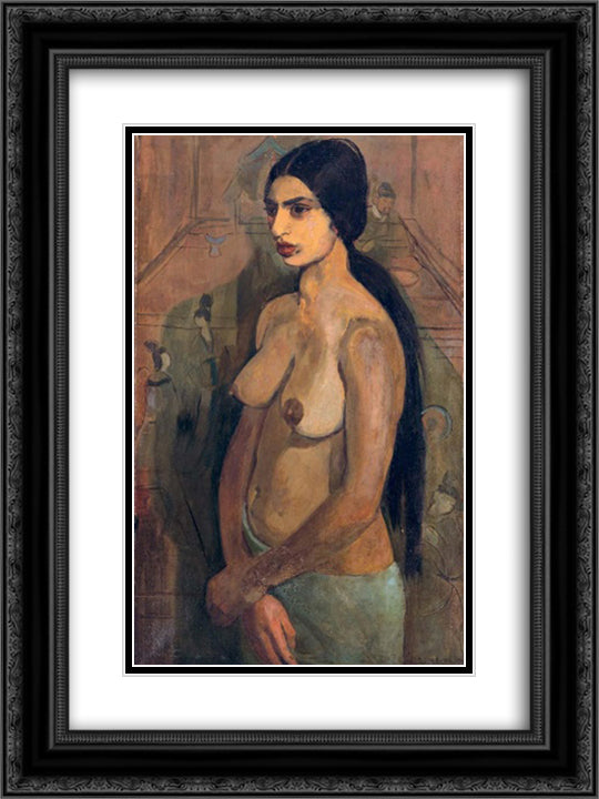 Self Portrait as Tahitian 18x24 Black Ornate Wood Framed Art Print Poster with Double Matting by Sher Gil, Amrita