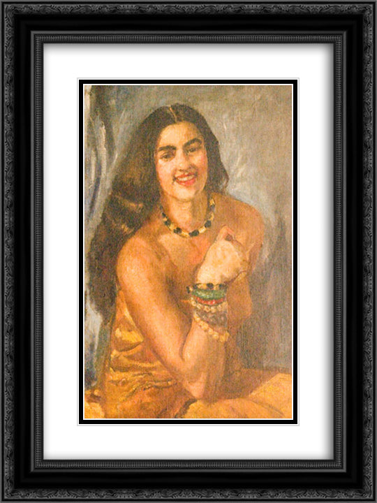 Self-Portrait 18x24 Black Ornate Wood Framed Art Print Poster with Double Matting by Sher Gil, Amrita