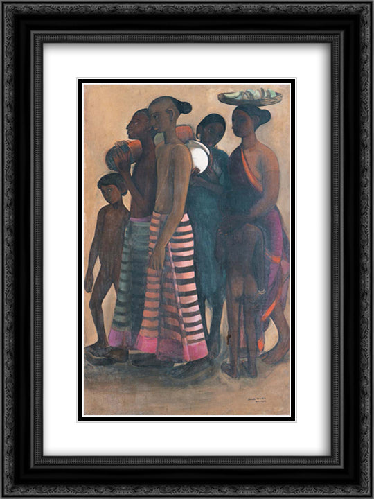 South Indian Villagers Going to a Market 18x24 Black Ornate Wood Framed Art Print Poster with Double Matting by Sher Gil, Amrita