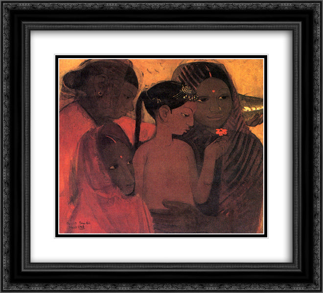Tribal Women 22x20 Black Ornate Wood Framed Art Print Poster with Double Matting by Sher Gil, Amrita