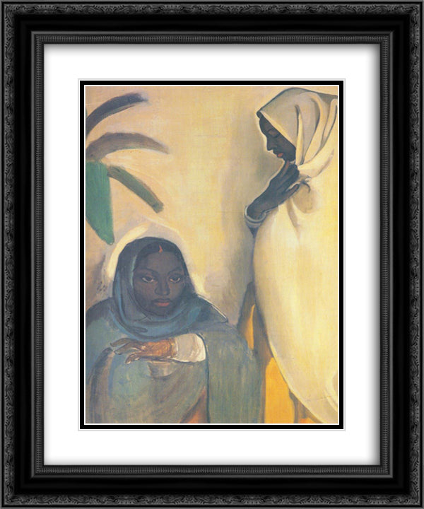 Two Women 20x24 Black Ornate Wood Framed Art Print Poster with Double Matting by Sher Gil, Amrita