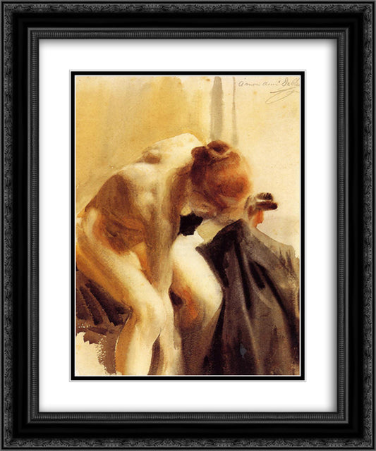 A Female Nude 20x24 Black Ornate Wood Framed Art Print Poster with Double Matting by Zorn, Anders