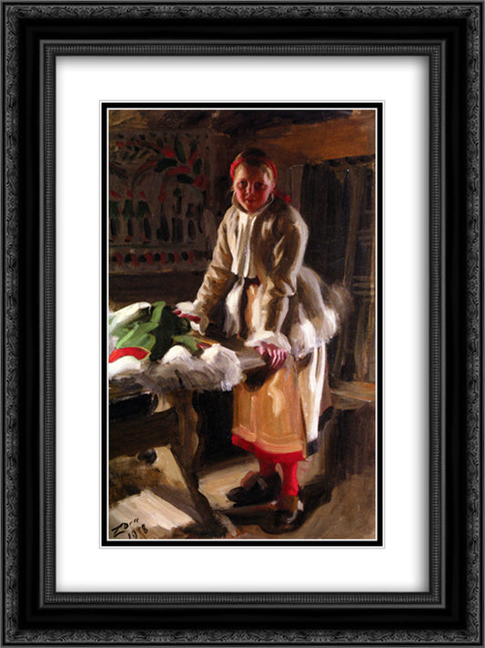 A Girl from Mora 18x24 Black Ornate Wood Framed Art Print Poster with Double Matting by Zorn, Anders