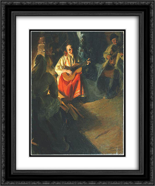 A Musical Family 20x24 Black Ornate Wood Framed Art Print Poster with Double Matting by Zorn, Anders