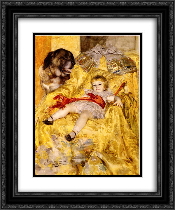 A Portrait Of a Christian De Falbe 20x24 Black Ornate Wood Framed Art Print Poster with Double Matting by Zorn, Anders