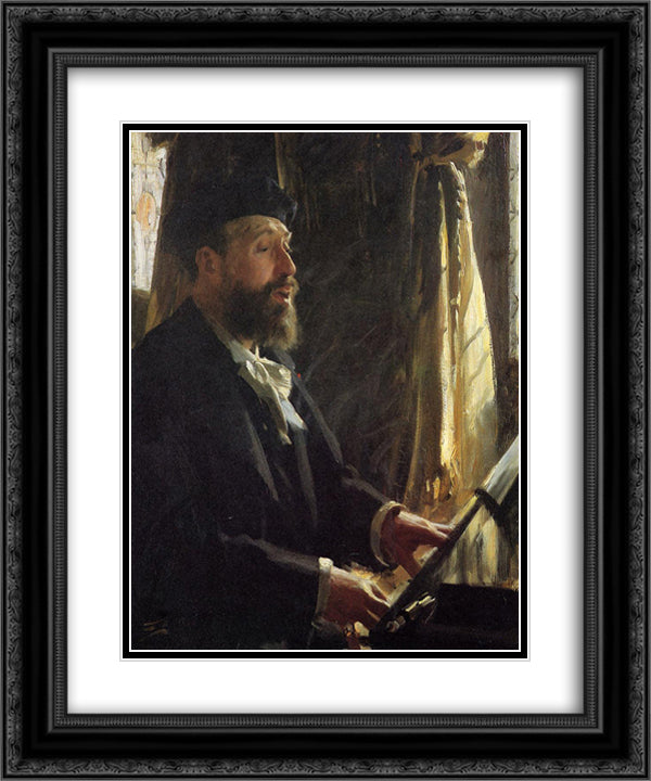 A Portrait of Jean Baptiste Faure 20x24 Black Ornate Wood Framed Art Print Poster with Double Matting by Zorn, Anders
