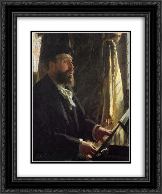 A Portrait of Jean Baptiste Faure 20x24 Black Ornate Wood Framed Art Print Poster with Double Matting by Zorn, Anders
