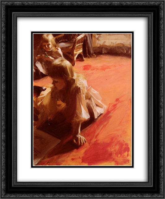 A Portrait Of The Daughters Of Ramon Subercasseaux 20x24 Black Ornate Wood Framed Art Print Poster with Double Matting by Zorn, Anders