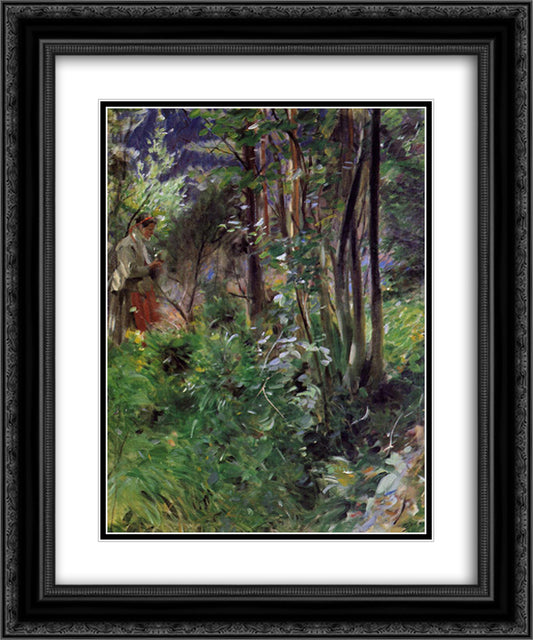 A Woman in a Forest 20x24 Black Ornate Wood Framed Art Print Poster with Double Matting by Zorn, Anders