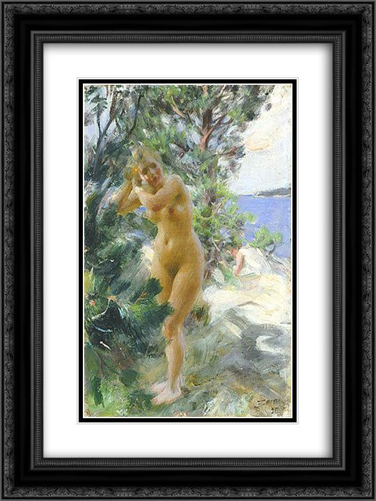 After the bath 18x24 Black Ornate Wood Framed Art Print Poster with Double Matting by Zorn, Anders