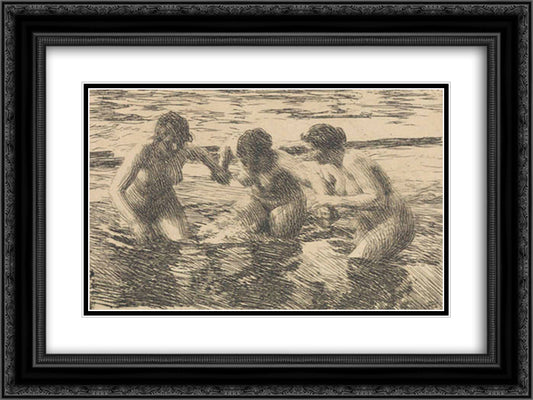 Against The Current 24x18 Black Ornate Wood Framed Art Print Poster with Double Matting by Zorn, Anders