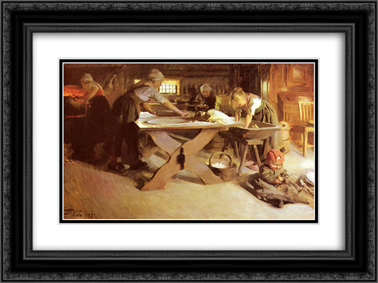 Baking the Bread 24x18 Black Ornate Wood Framed Art Print Poster with Double Matting by Zorn, Anders