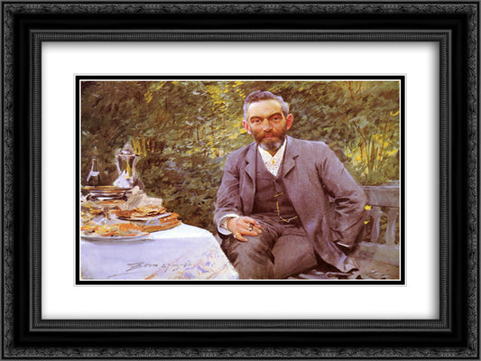 Breakfast In The Green 24x18 Black Ornate Wood Framed Art Print Poster with Double Matting by Zorn, Anders